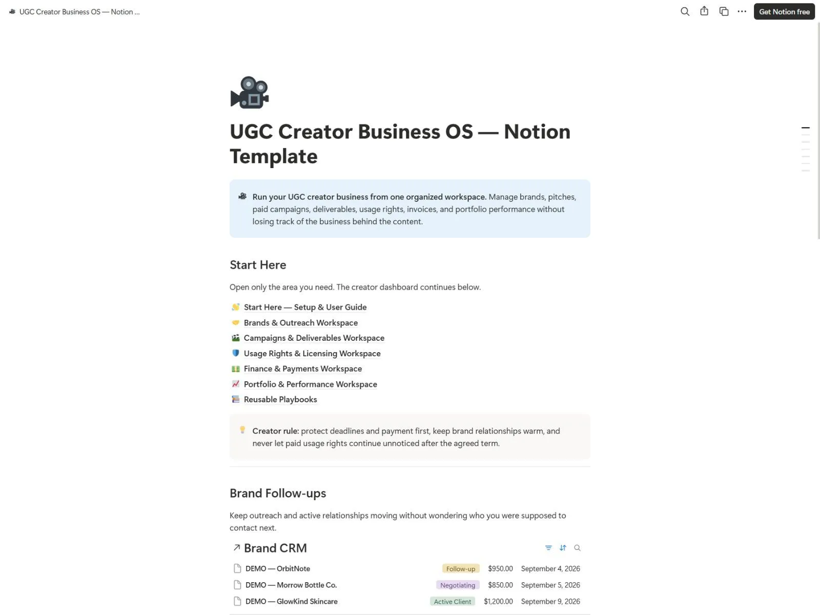 UGC Creator Business OS preview