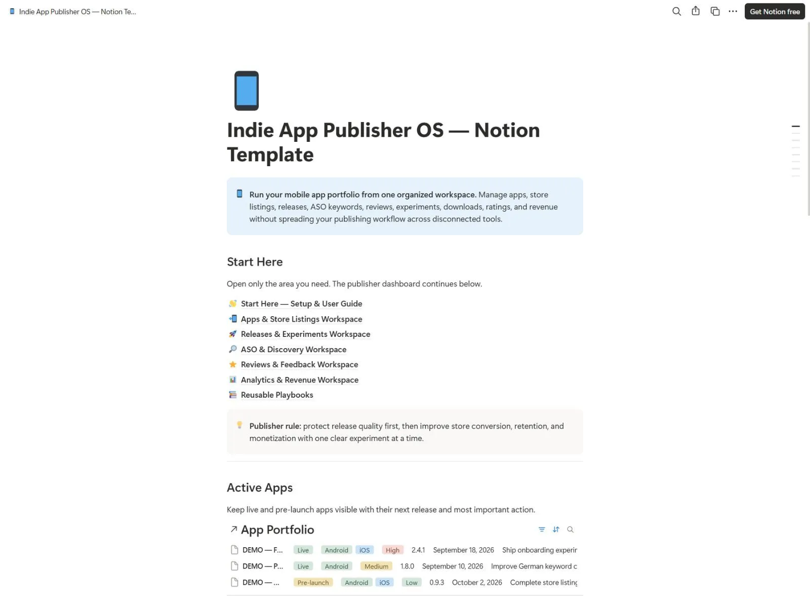 Indie App Publisher OS preview