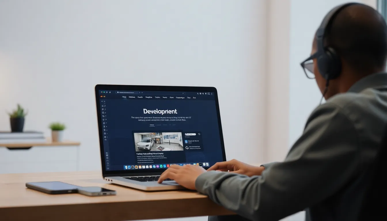 Developer preparing an Astro site deployment on a laptop in a modern workspace