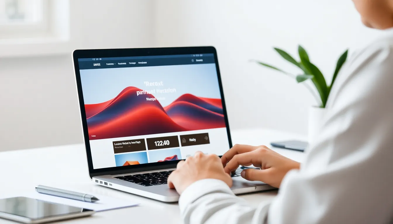 Designer reviewing responsive website images on a laptop