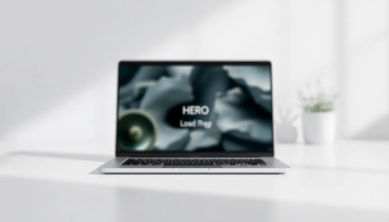 A blurred hero image placeholder loading on a laptop screen