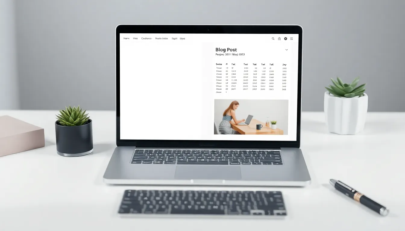 A laptop screen showing a blog editor with publish and updated dates