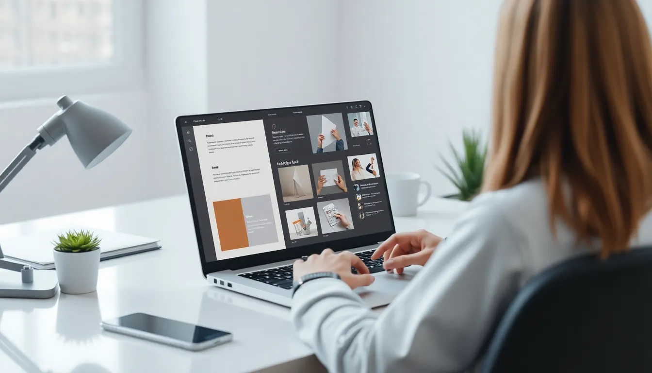 A designer planning product landing page sections on a laptop screen.