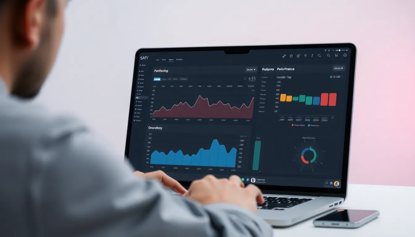 Developer reviewing website performance metrics on a laptop screen