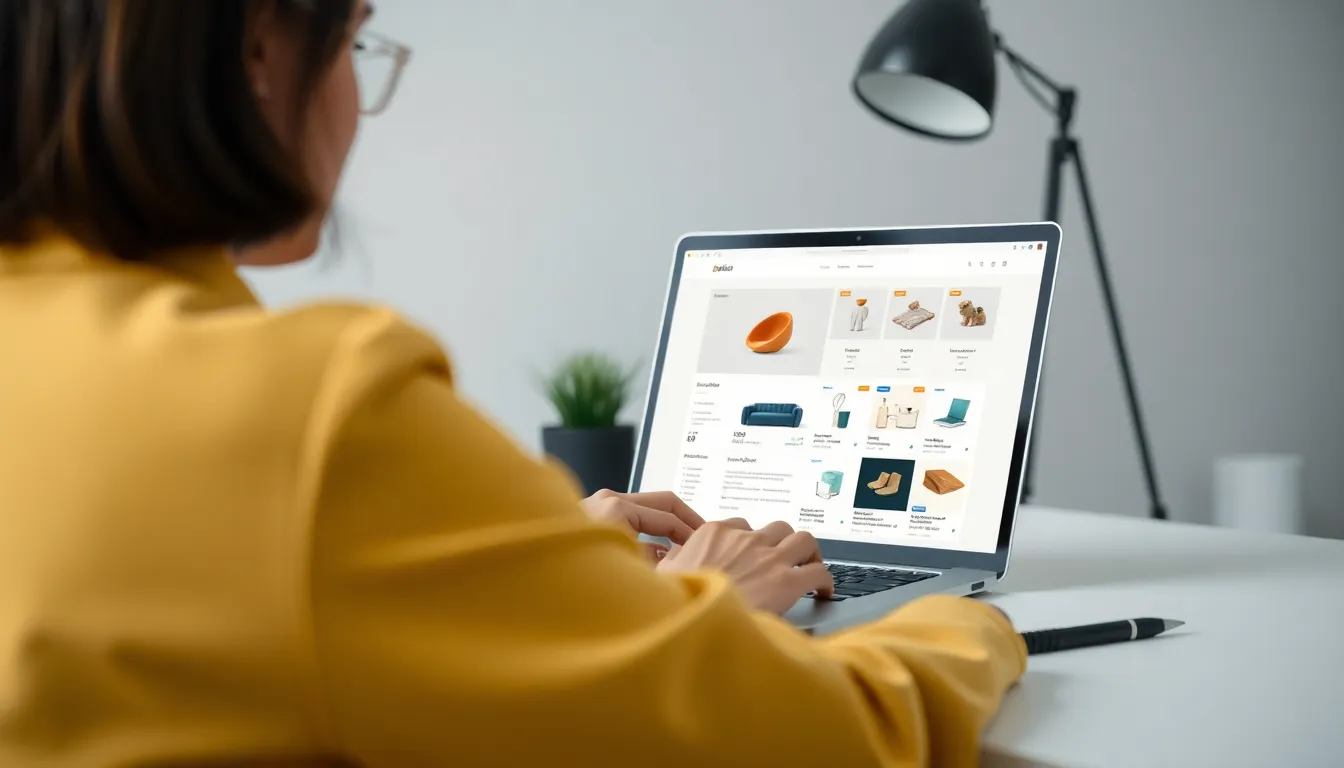 Designer reviewing digital product pages on a laptop