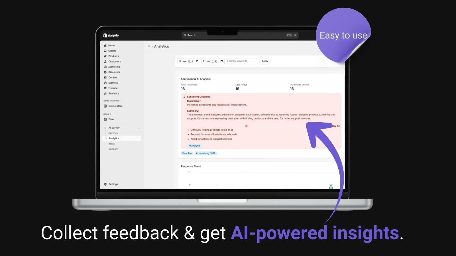 AI Survey Pro dashboard with AI-powered feedback insights and sentiment analysis