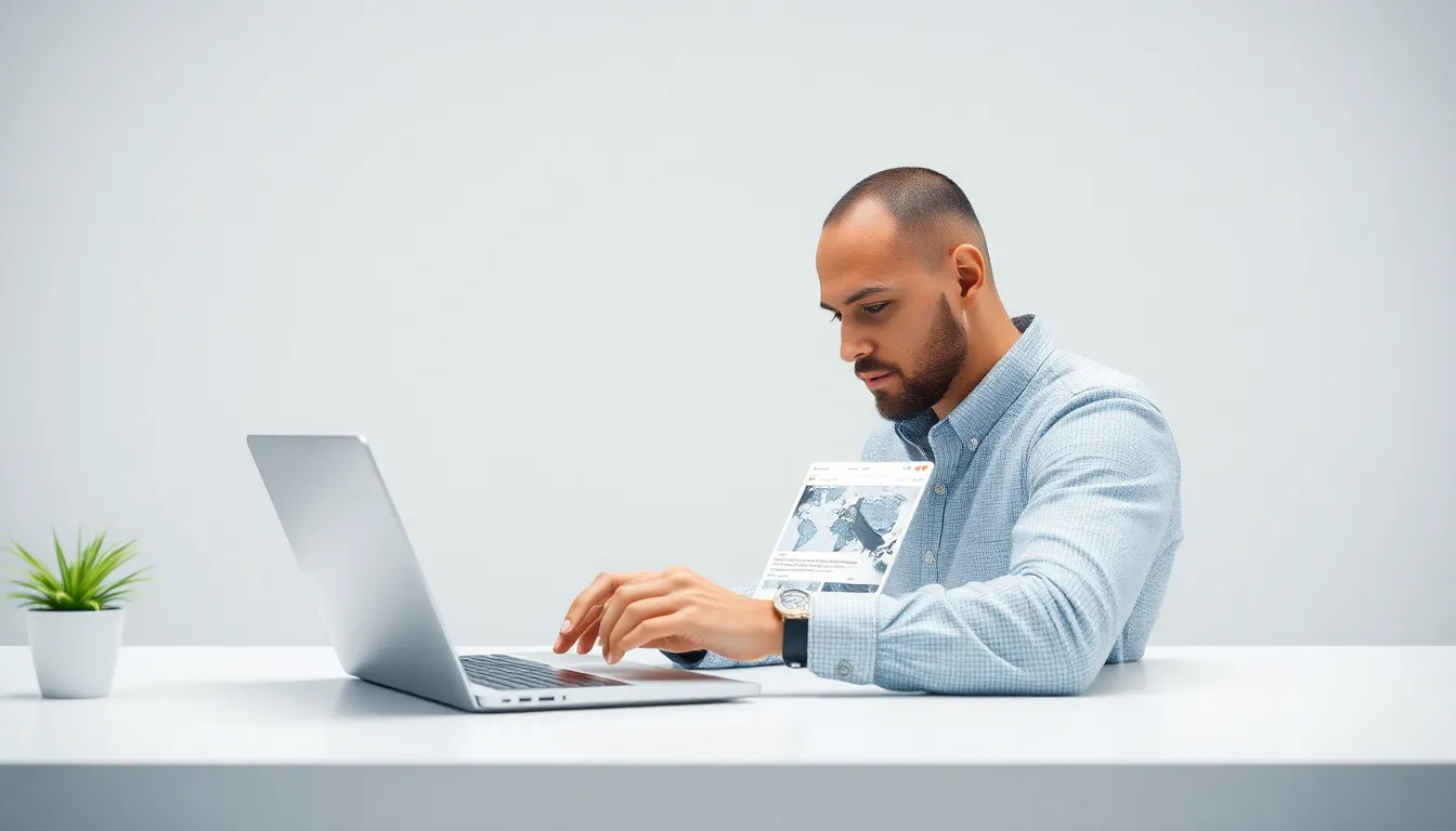 Merchant reviewing search result snippets on a laptop