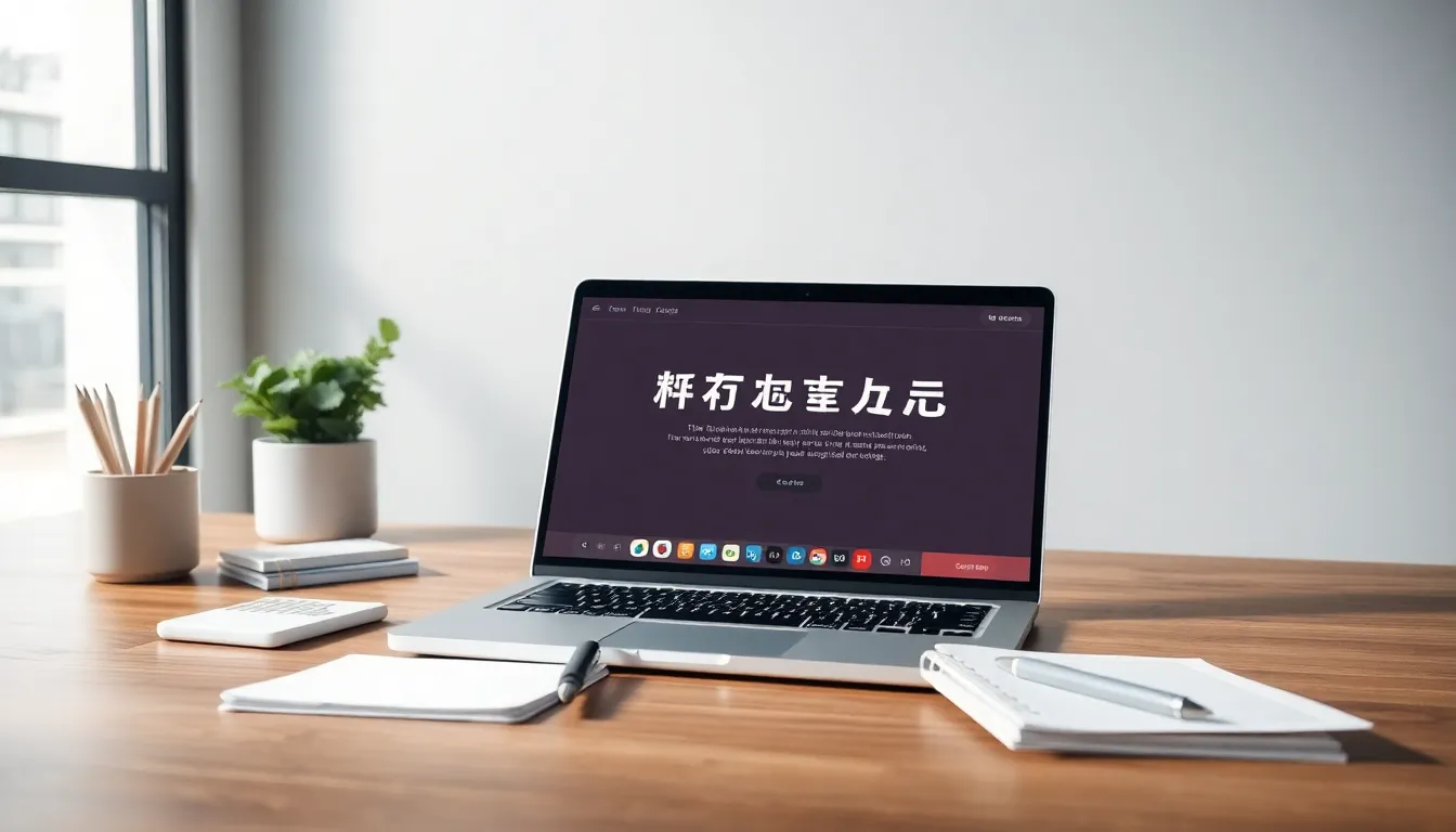 Laptop showing multilingual website planning with notes and maps