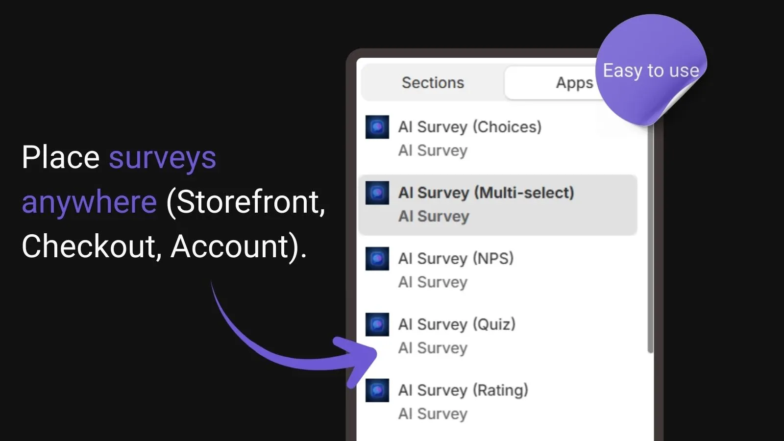 Mobile preview of an AI Survey Pro survey on a Shopify storefront