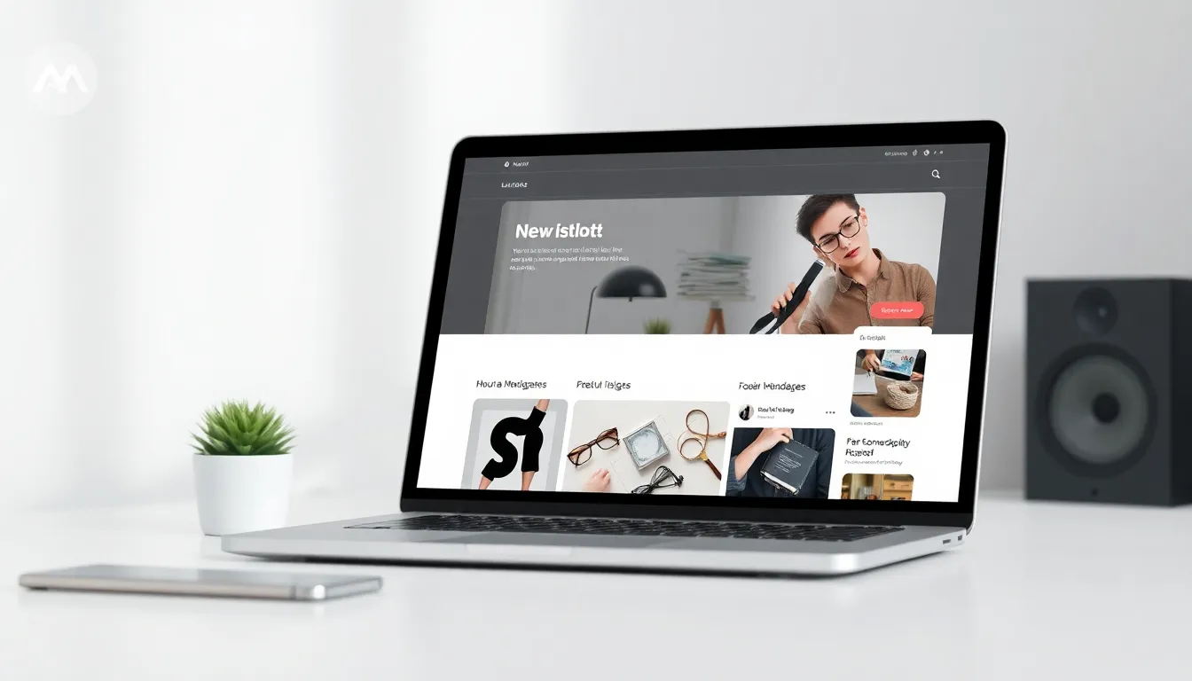 Designer reviewing a digital theme store on a laptop