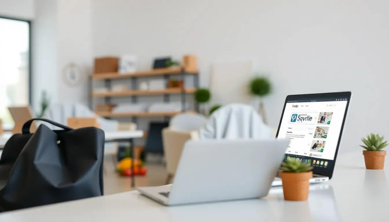 Merchant reviewing Shopify search results pages on a laptop