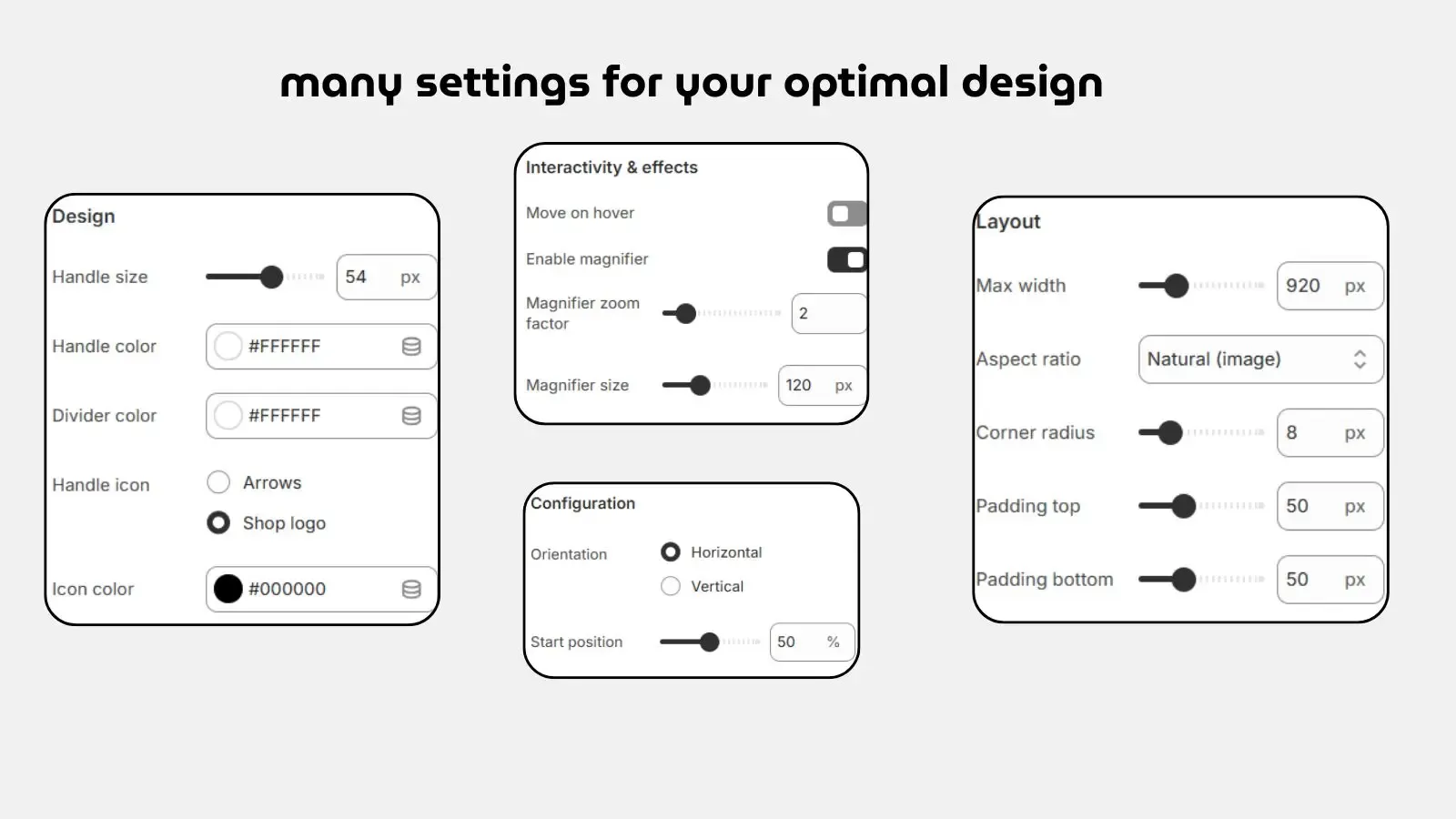 Theme Editor settings for customizing Before/After Image Slider Pro colors, labels and controls
