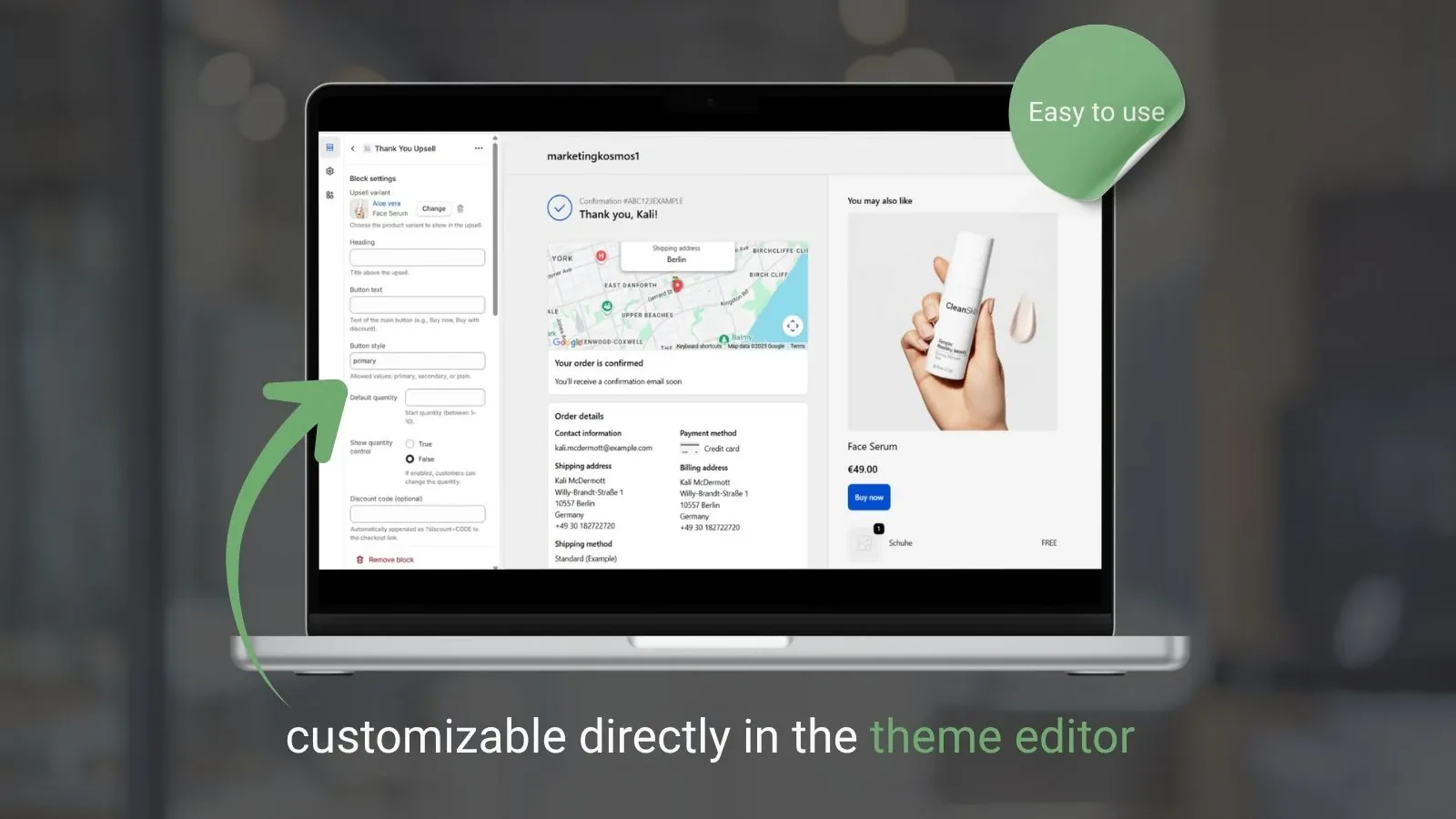 Post Purchase Sections offer setup inside the Shopify Theme Editor