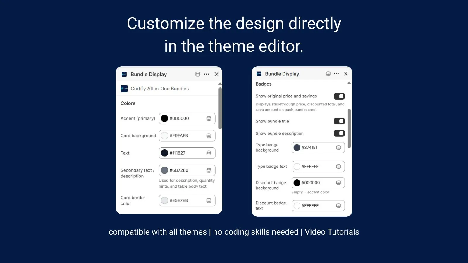 Curtify All-in-One Bundles configuration inside the Shopify Theme Editor