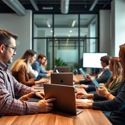 Menschen verwenden Geräte mit barrierefreier Webseite