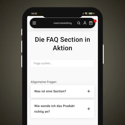 Vorschau der FAQ Shopify Section auf einem Mobilgerät