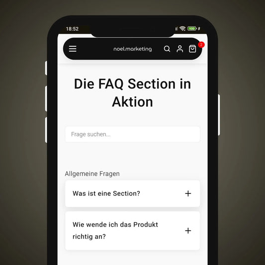 Vorschau der FAQ Shopify Section auf einem Mobilgerät