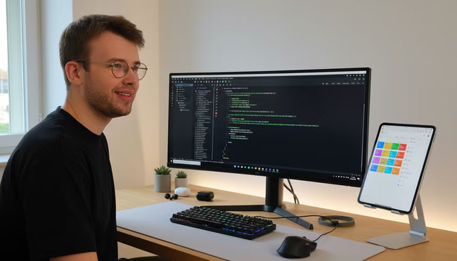 Noel Dario Andres programmiert am Computer