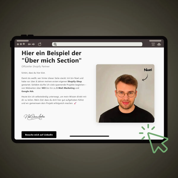 "Über mich" Section am Tablet