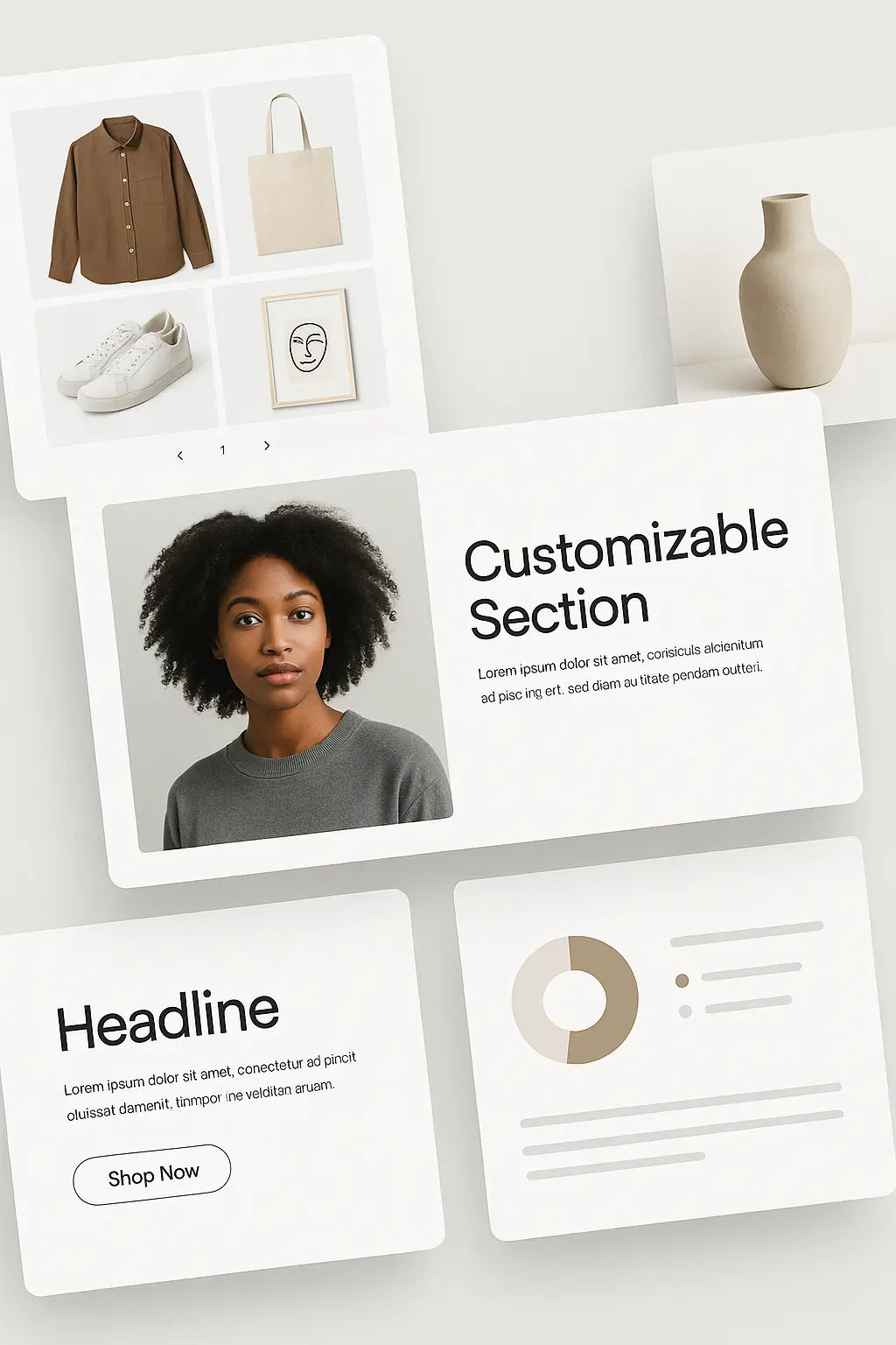 Eine Darstellung mehrerer hochwertiger Shopify Sections