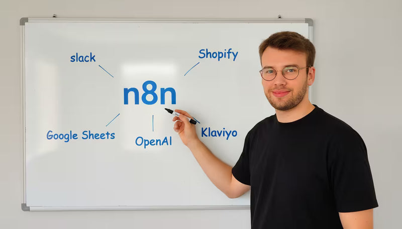 n8n Automatisierungsprozess an einem Whiteboard