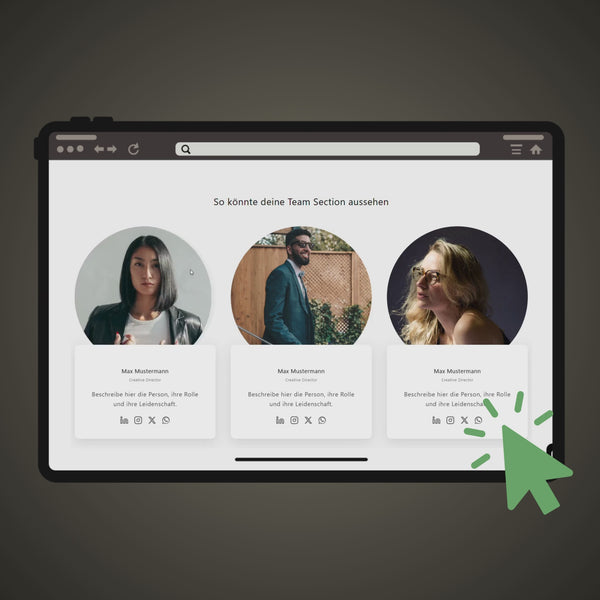 Ein Video einer Shopify Team Vorstellung Section